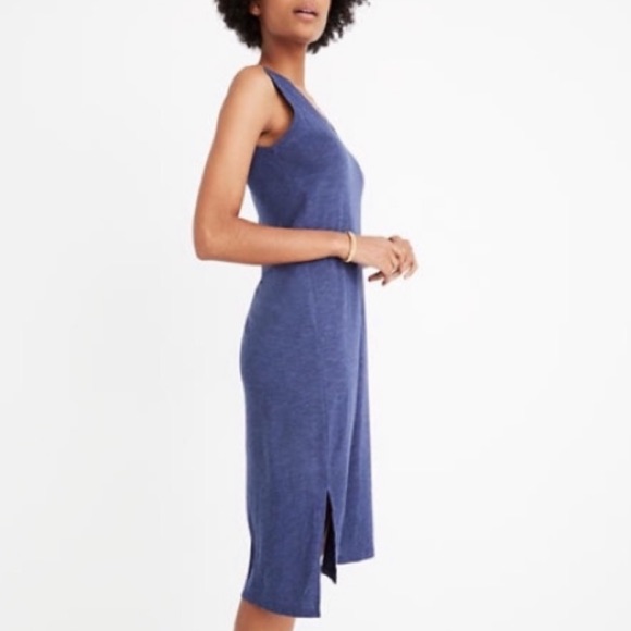 Nwot Madewell Jersey Tank Heathered Blue Stretchy Jersey Knit Midi Dress Size M